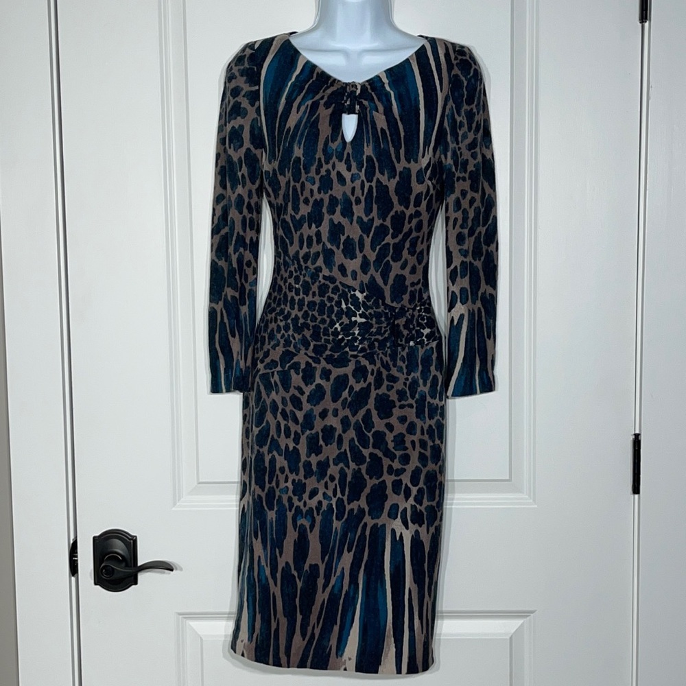 Cache Long Sleeve Animal Print MIDI Dress